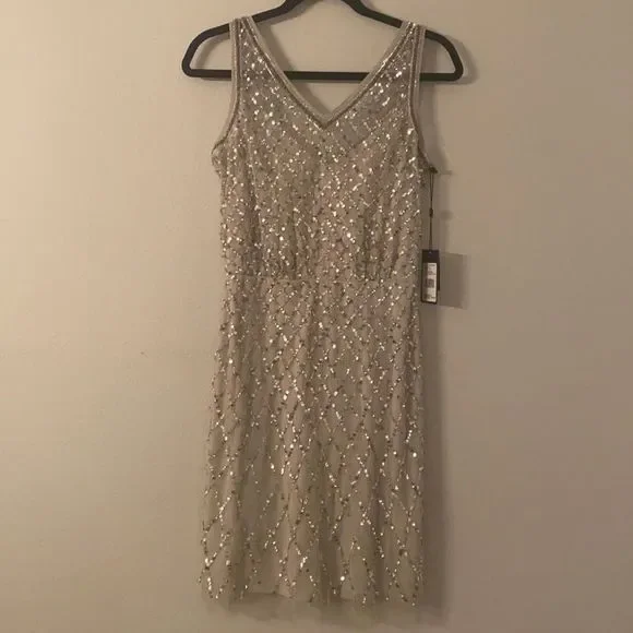 Adrianna Papell | Dresses | Adrianna Papell Silver Beaded Cocktail Dress |  Poshmark
